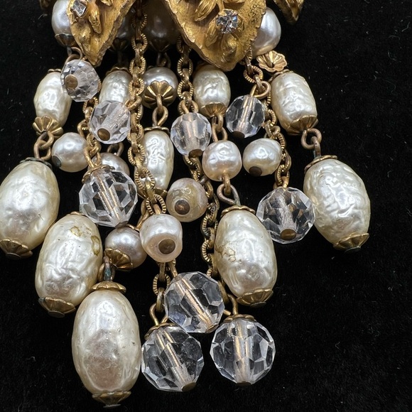 Vintage “Original by Robert” Faux Pearl & Crystal Dangle Brooch, 1960s Rare - Picture 4 of 6